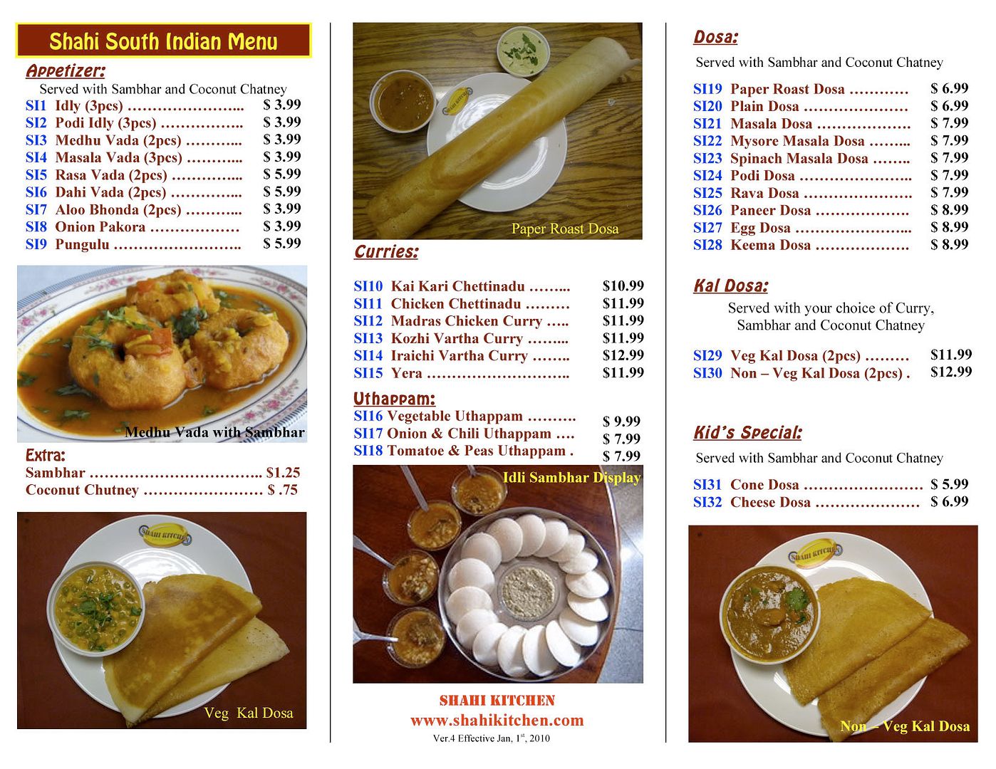 South Indian Food Menu Card Design